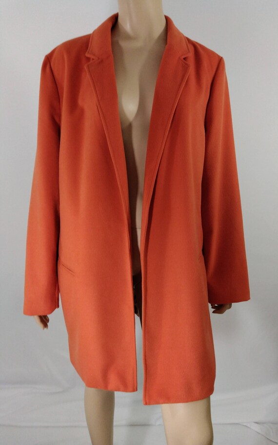 Women's Orange Coat Orange Overcoat Leopard Print… - image 3