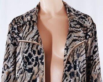 Plus Size Animal Print Jacket: 90s Vintage Style, Gold Zippers