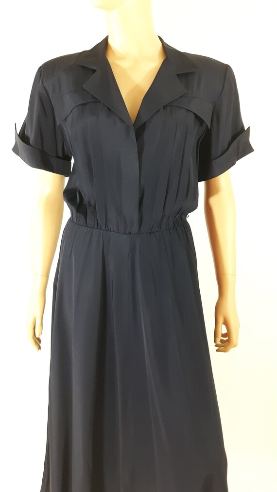 80's Dress Women's 40's Style Navy Blue Full Circl