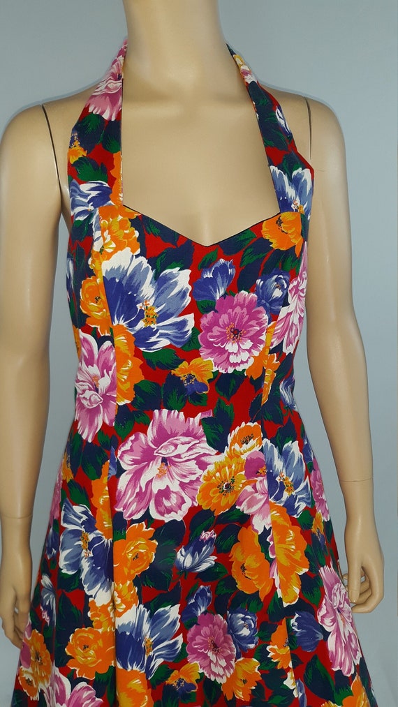 Women's Dress 80's Classic Floral Sweetheart Neck… - image 2