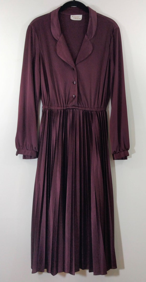 Women's Dress 70's Long Sleeve Deep Red Maroon Dr… - image 10