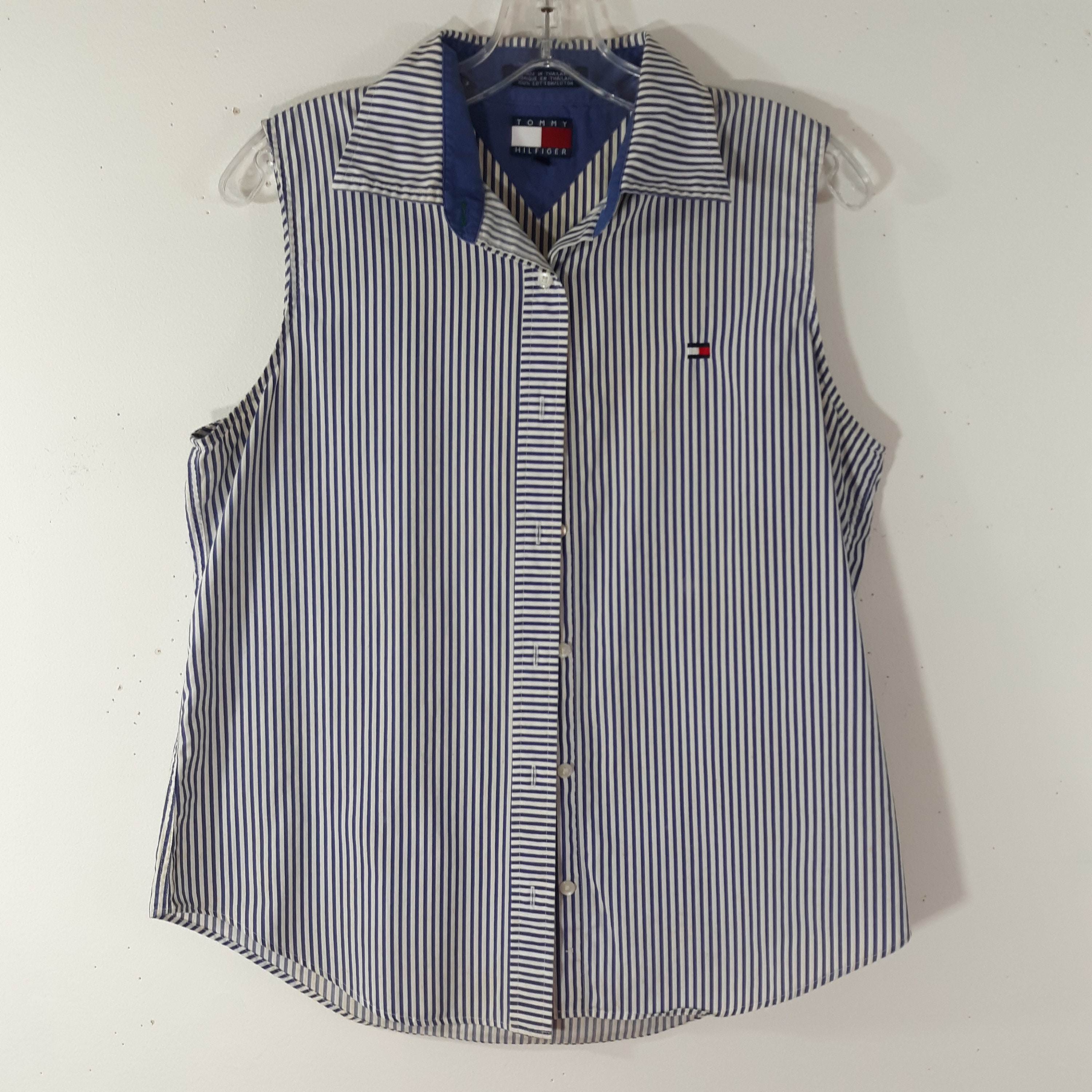 TOMMY HILFIGER Top Women's Shirt Sleeveless Blue White