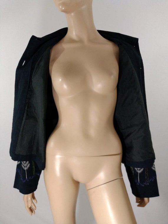 Women's Black Jacket Top Linen/ Cotton Fabric Emb… - image 7