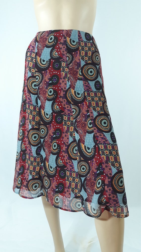 Plus Size Vintage A-Line Skirt, Abstract Geo Prin… - image 2
