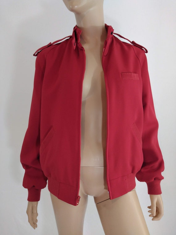 80's Women's Jacket Unisex Red Strapped Collar Me… - image 7