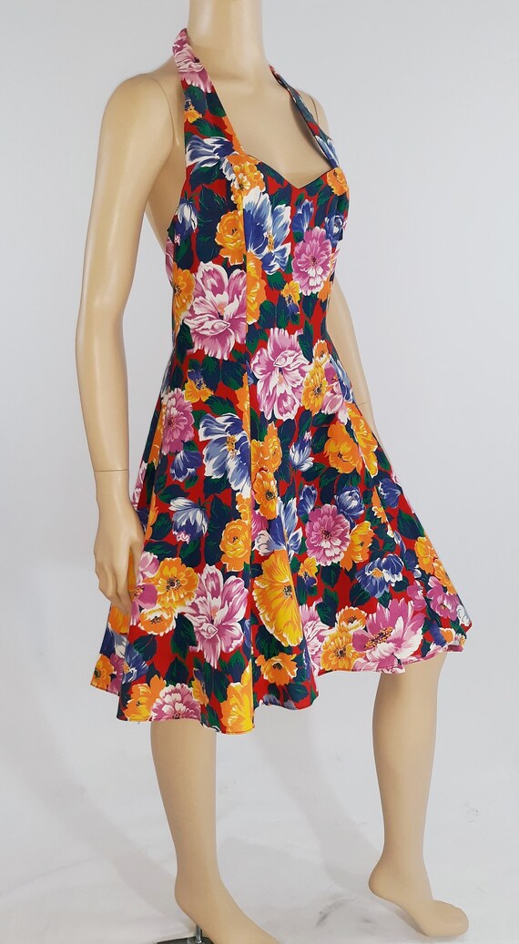 Women's Dress 80's Classic Floral Sweetheart Neck… - image 3