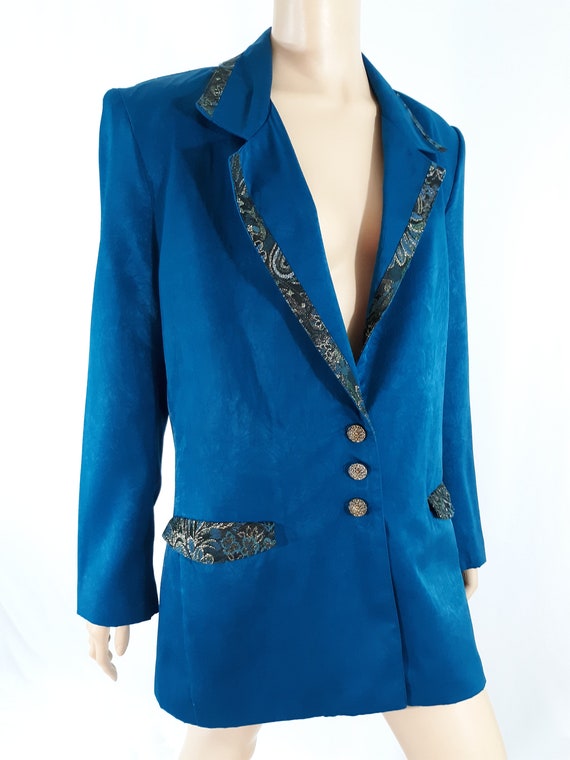 80's 90's Women's Blazer Lux Teal Blue 