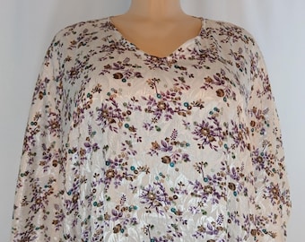 Vintage Kaftan Gown House Dress, Satiny Purple Floral, One Size