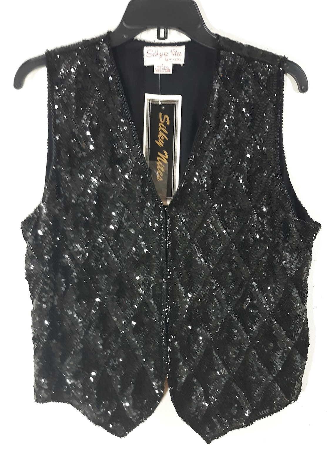 Black Sequin Vest Women's Black Sequined Beaded Sparkly Etsy