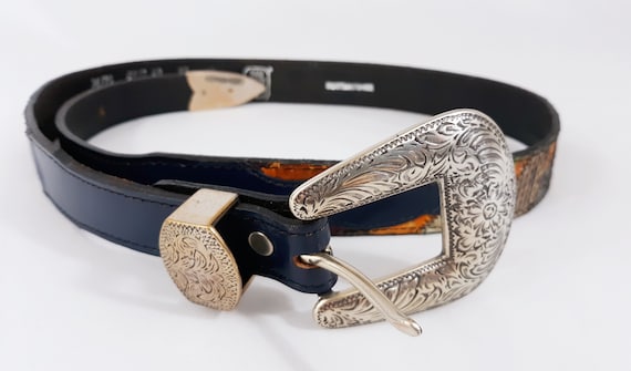 Vintage Python Belt: Rainbow Texture, Big Silver … - image 5
