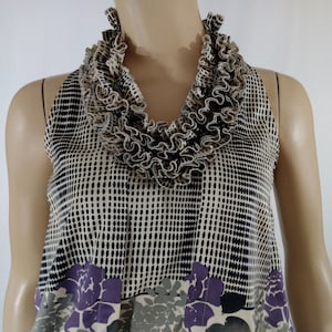 Women&#39;s Top Sleeveless Top Black Purple Mix Print Fancy Ruffled Collar Designer Lux Like New Condition Vintage Size XS by The LIMITED