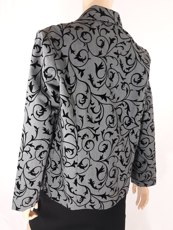 Women's Grey Jacket Blazer Black Velvet Textured … - image 3