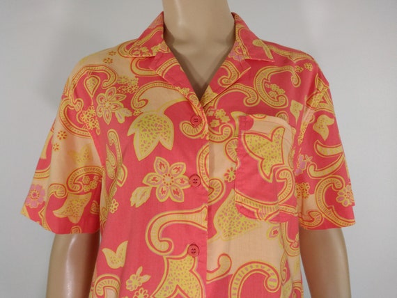Women's Hawaiian Shirt Cotton Rayon Pink Salmon Y… - image 1