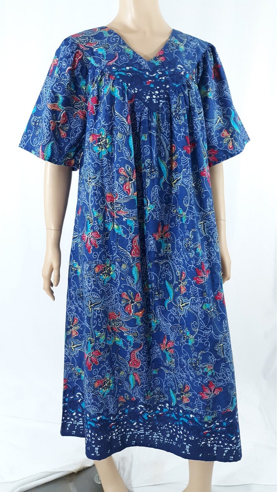 Women's Night Gown Kaftan 80's Blue Floral Print 1