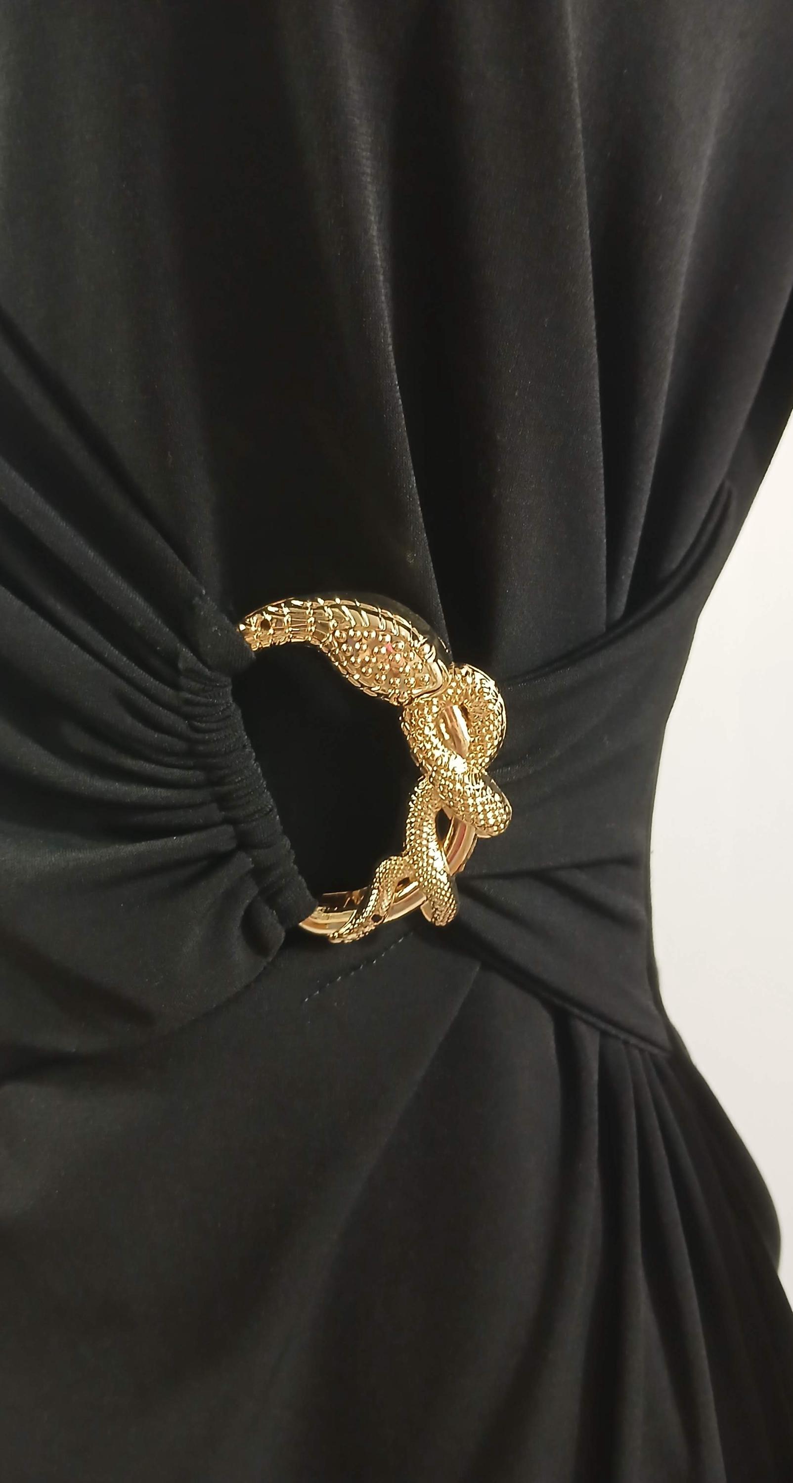 black dress with gold snake PARKER OLIDA COATED GILDED SNAKE PATTERNED BLACK PRINT FLARE & FLARE DRESS sz S