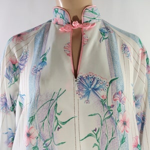 Vintage Robe 60&#39;s 70&#39;s Women&#39;s Floral Kaftan Long Sleeve Pink Satin Trim Pastels Amazing Like New Condition RARE Vintage by JC PENNEY size M