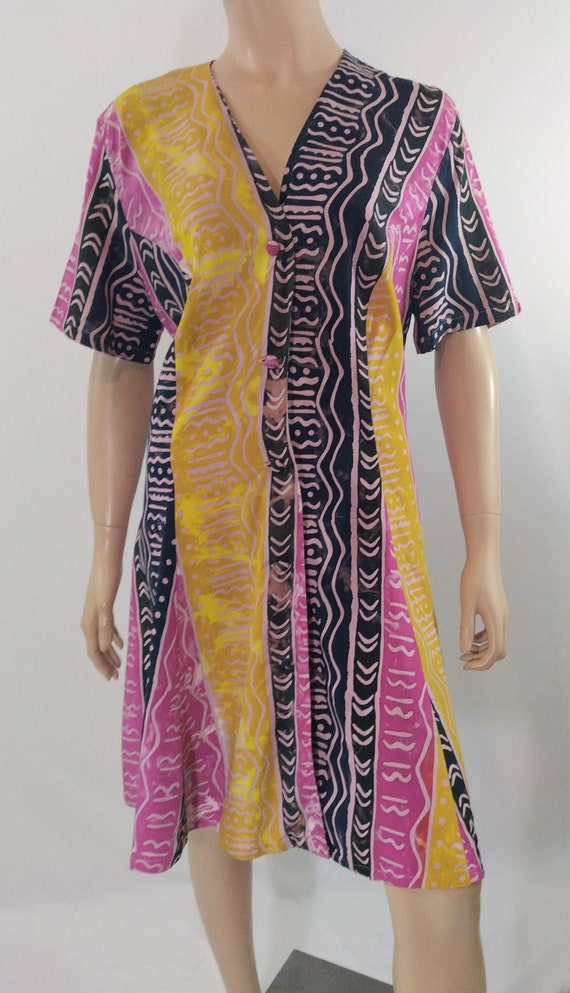 Colorful Print Dress Women's 80's Tribal Wild Pri… - image 1