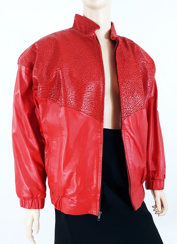 Red Leather Jacket 80's Women's LIPSTICK RED 100%… - image 3