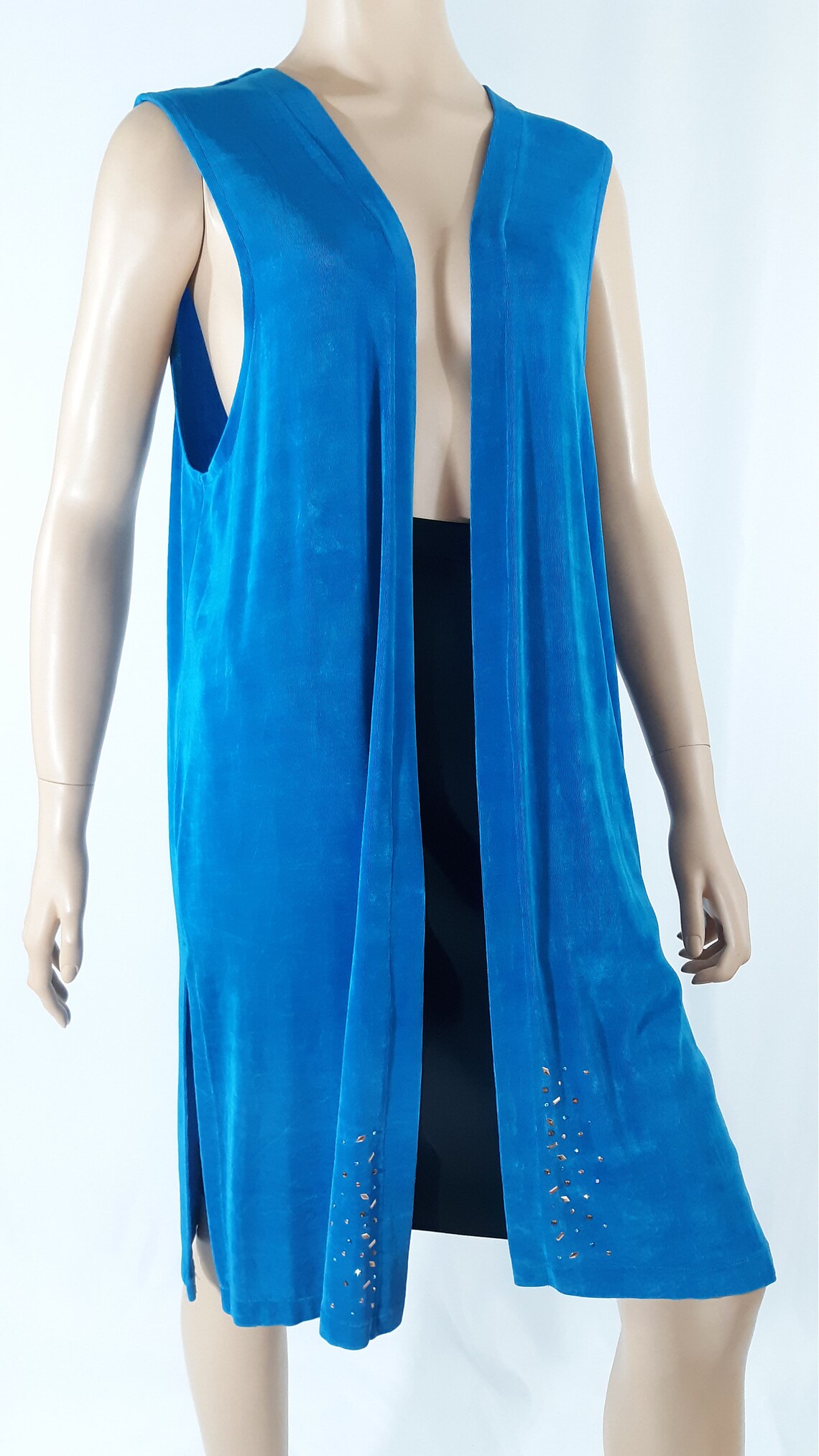80's Women's Coverup Vest Blue Sleeveless Metallic Etsy