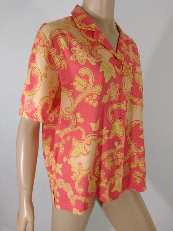 Women's Hawaiian Shirt Cotton Rayon Pink Salmon Y… - image 8