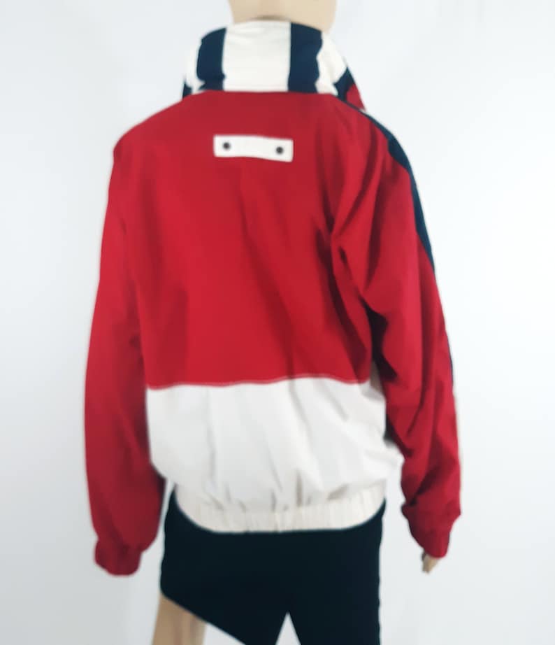 80/'s Men/'s Jacket Nautical Yacht Boating Sports Outerwear Red White Blue Bomber Windbreaker Classic Excellent Vintage by TRADER BAY size S