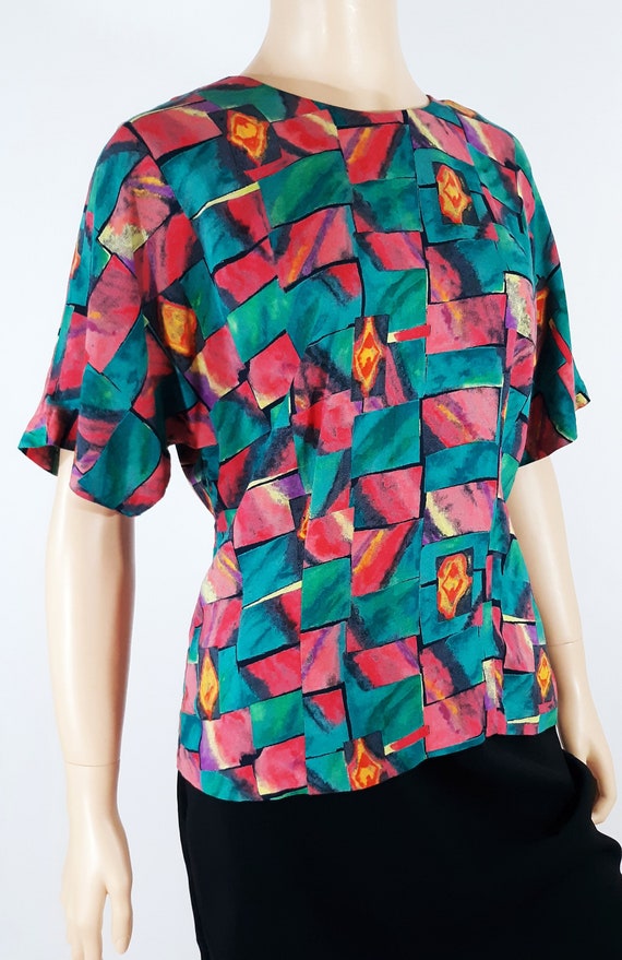 Women's Colorful Top 80's Short Sleeve Geometric C