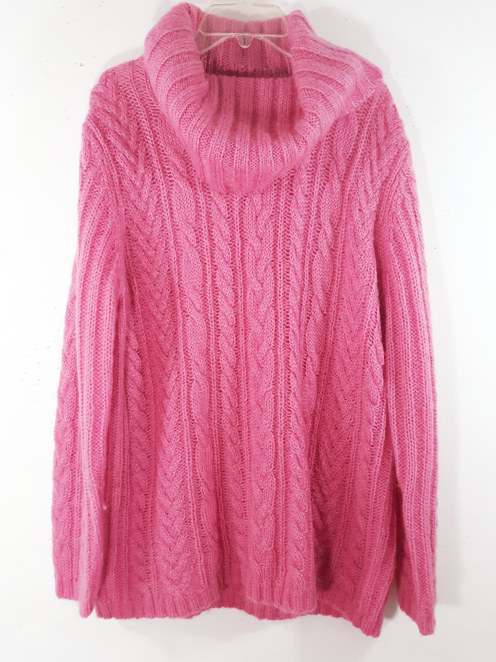 Women's Pink Sweater Cowl Neck Pink Braid Pattern Mohair | Etsy