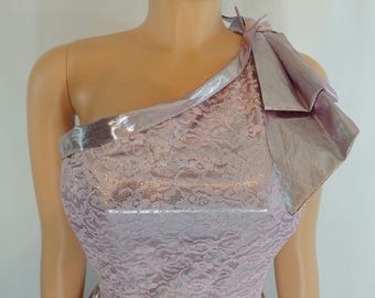 Prom Dress 80's, Lavender Foil Taffeta, Lace Fitted Bodice, Ballerina Silhouette Size XS