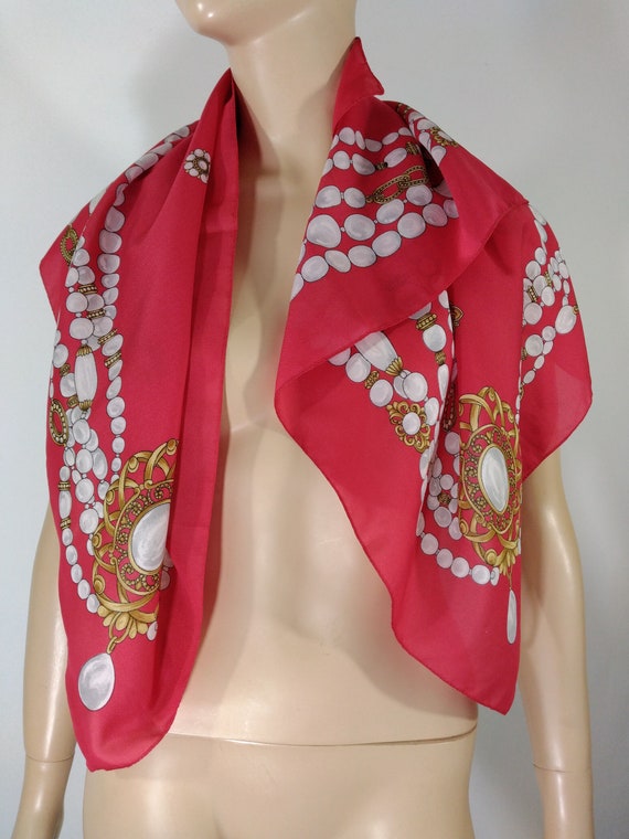 Women's Red Scarf 80's 90's Square 34 x 35 Inch P… - image 3