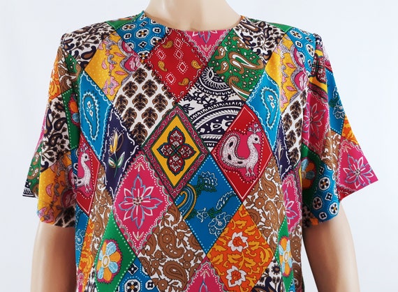 Women's Shirt 80's Short Sleeve Geo Color Block R… - image 1