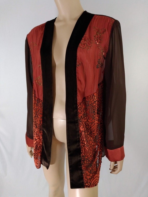 Kimono Jacket Blazer Women's 80's Colorblock Brown