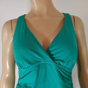 Turquoise Swim Suit Women&#39;s 1 Piece V Front Sexy Crisscross Back Bombshell Sexy Glamour Gathered New Condition Vintage by JANTZEN size 12