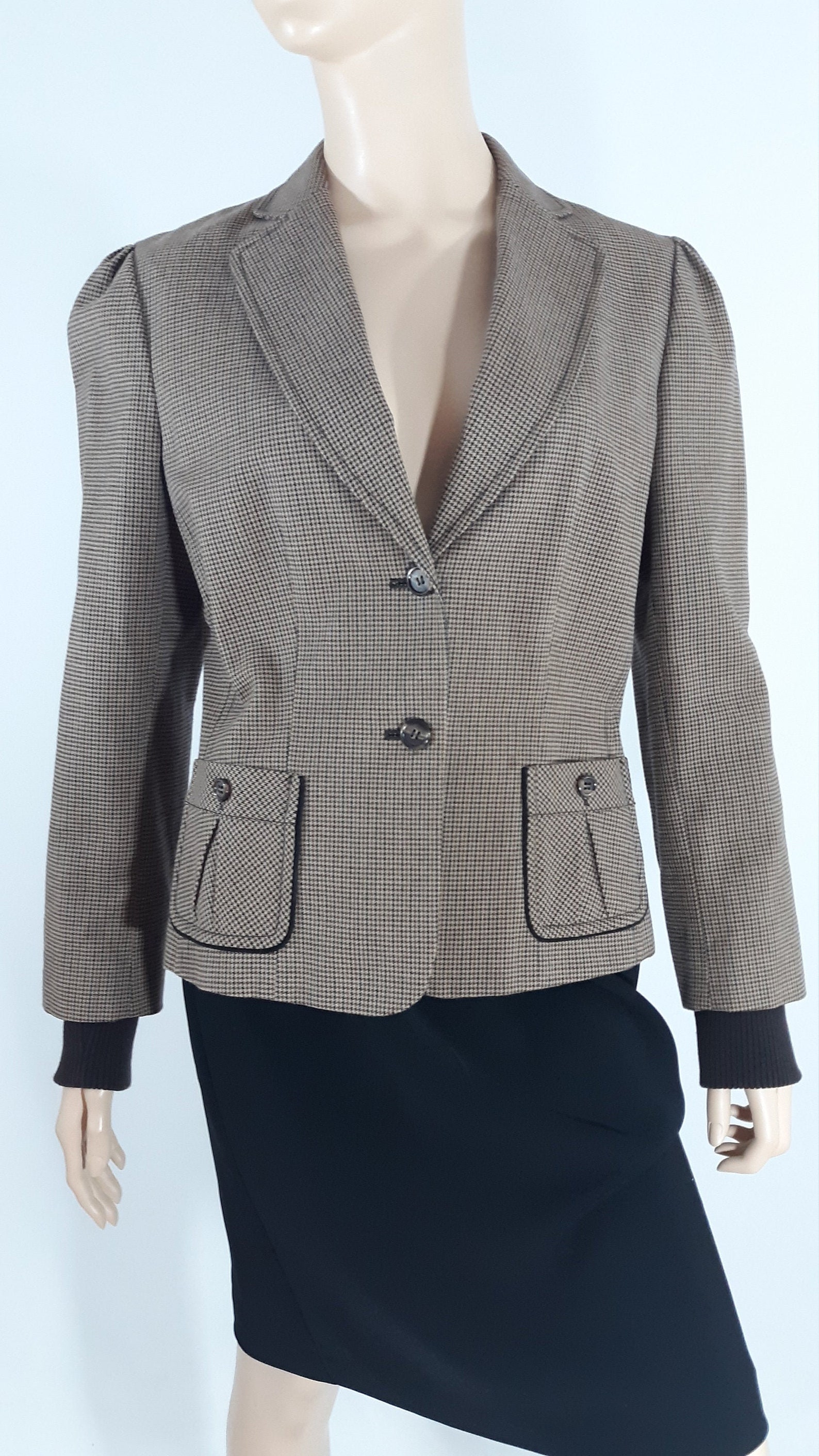 Women's Blazer Jacket 100 Cotton Beige Hounds Tooth Fully Etsy