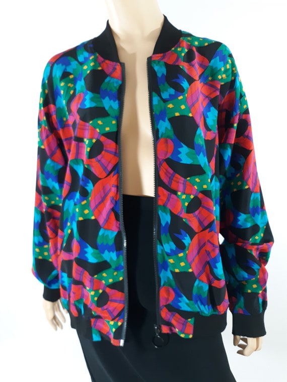 80's Women's Jacket Wild Colorful Geo Abstract Bo… - image 1