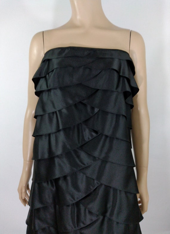 Plus Size Dress Black Strapless A-line Ruffles Sat