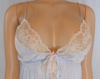 Vintage Night Gown Lavender Purple Lace Trim, Thin Straps, Size S