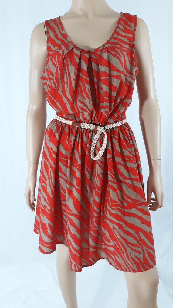 Women's Dress Sleeveless Red Beige Animal Print Ti