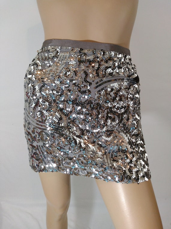 Silver Sequin Skirt Women's Disco Mini Skirt Sequ… - image 2