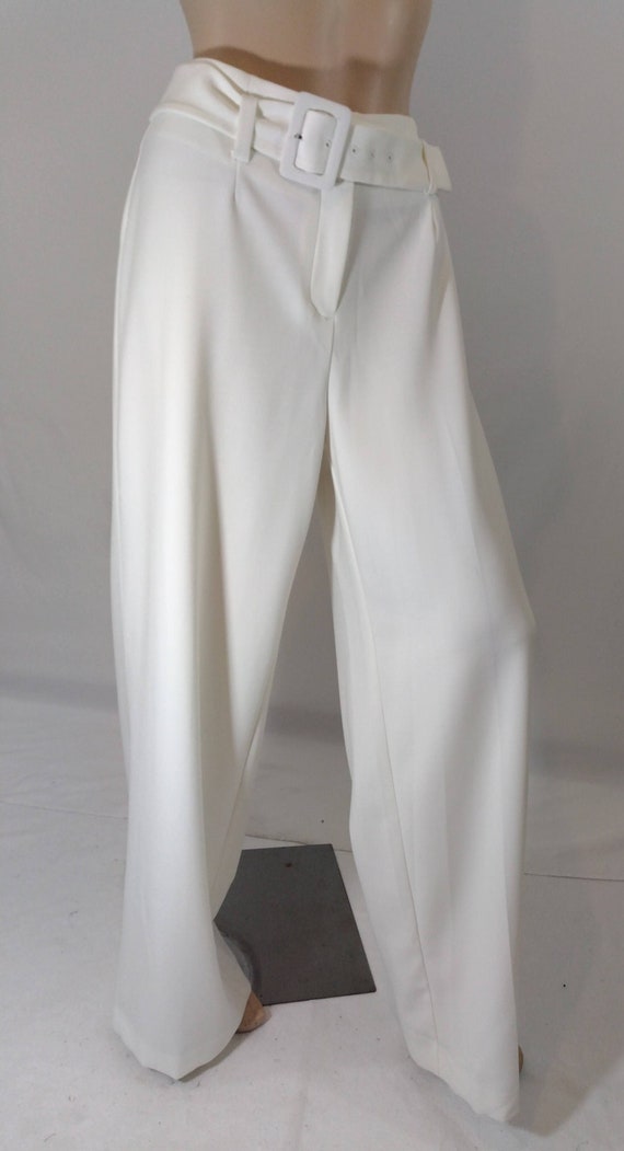Women's White Pants Off White Stretchy Zipper Bel… - image 1