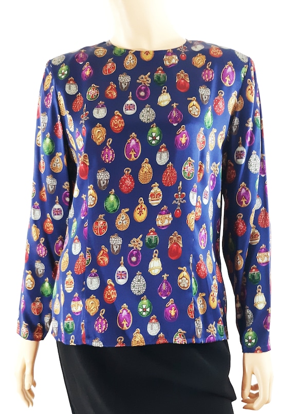 Vintage Carlisle Silk Blouse, Charm Print, Size 8 - image 1