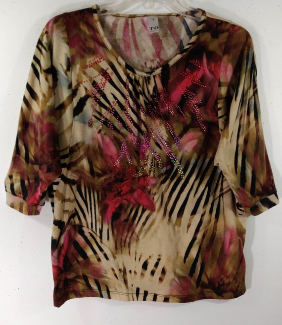 Women's Boho Top Wild Zebra Abstract Beige Black … - image 8