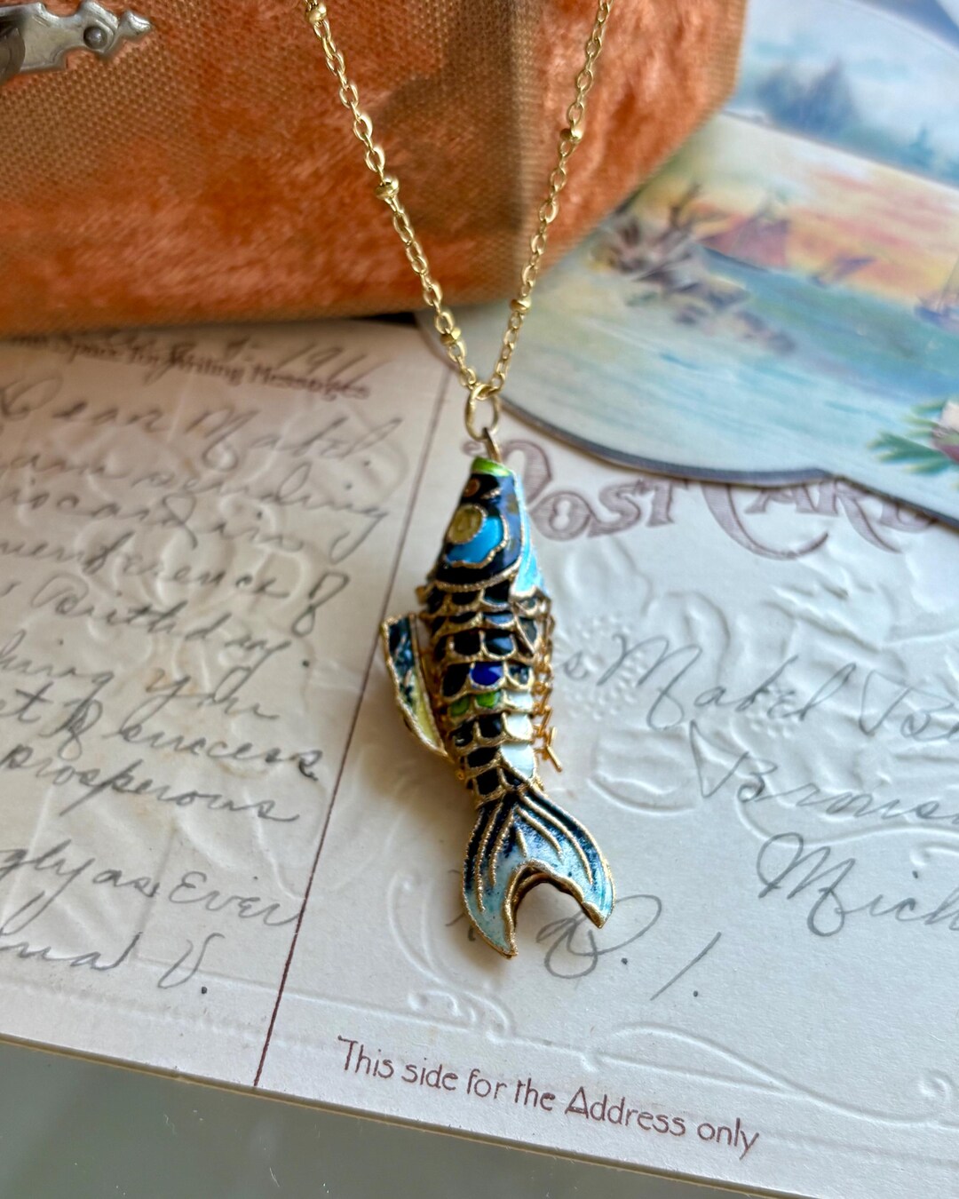Vintage Cloisonné Articulated Fish Necklace - Etsy