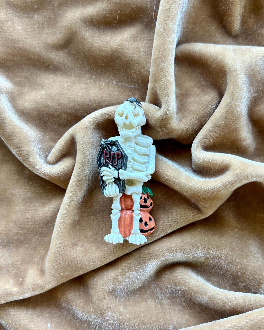 Vintage Halloween Skeleton Brooch With Pumpkins and Tombstone - Etsy