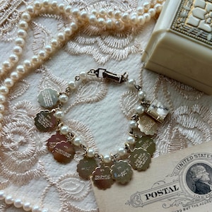 Vintage Faux Pearl 10 Commandments Charm Bracelet