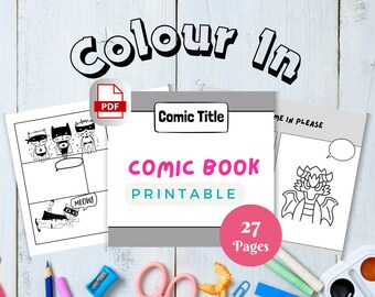 Comic Colouring in, Coloring in, Blank Comic books, digital download, Create your own comic, PDF, comic stripes, fun art, kids activities