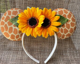 Giraffe Print Mouse Ears, Sunflower Disney Ears, Animal Kingdom Headband
