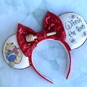 Winnie the Pooh Mouse Ears: Red Sequin Bow, Honey Dipper