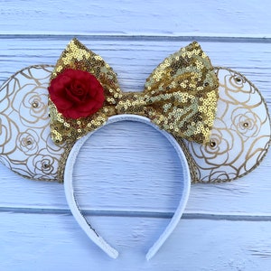 Belle inspired Ears, Belle Ears, Mickey Mouse Ears, Gold Rose  Beauty and The Beast