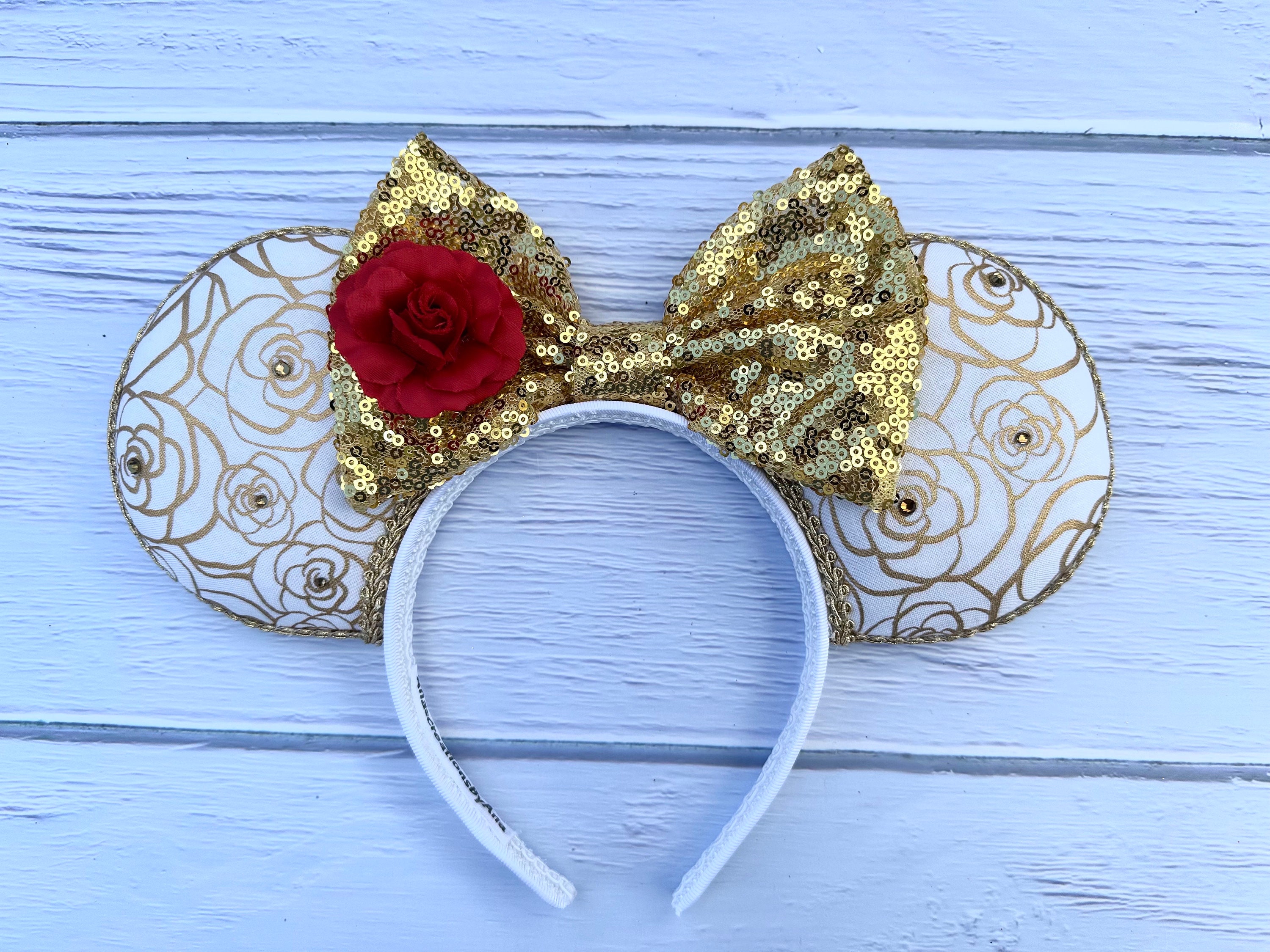 Disney Disneyland Beauty and The Beast Ears Headband with Bow and Rose Accent Beauty and the Beast Ears Headband Mickey Ears – Belle  main image 2