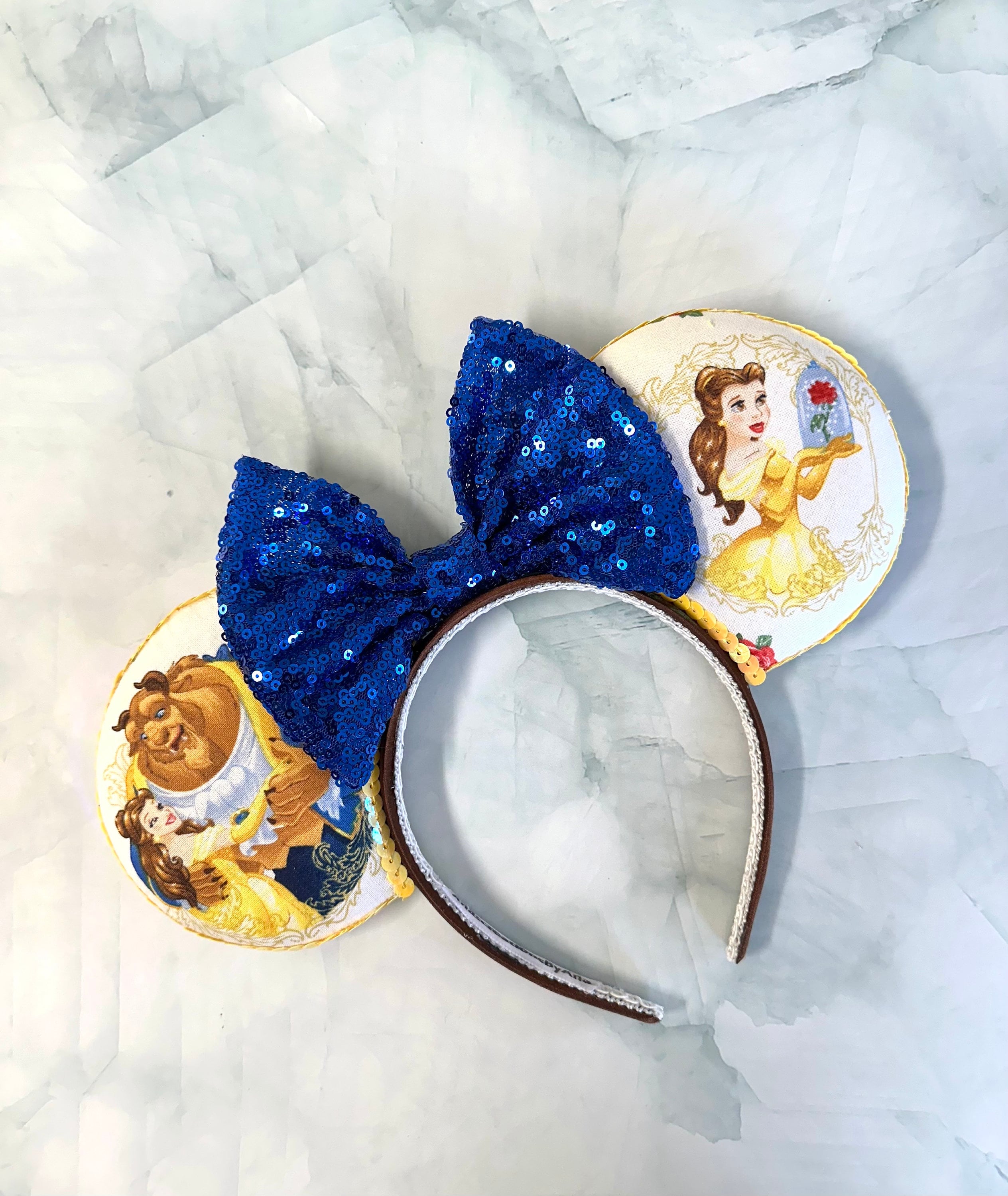 Beauty and the Beast Belle Mouse Ears Headband with Royal Blue Bow Belle Ears Blue - Etsy main image 2